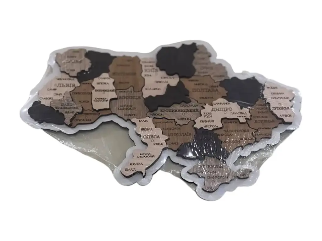 Дерев'яна карта України, багатошарова 3D, настінна, 36x23 см - фото 4