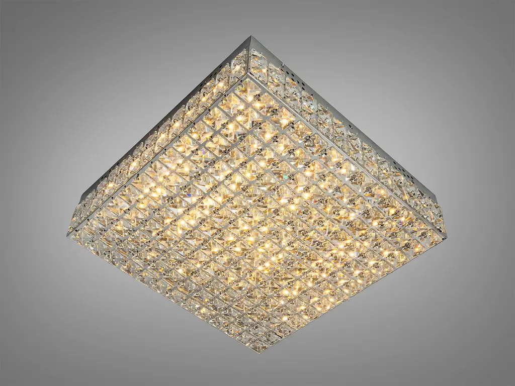 Стельовий кришталевий LED-світильник Diasha 82W, 48×48 см — хром, пульт, диммер - фото 3