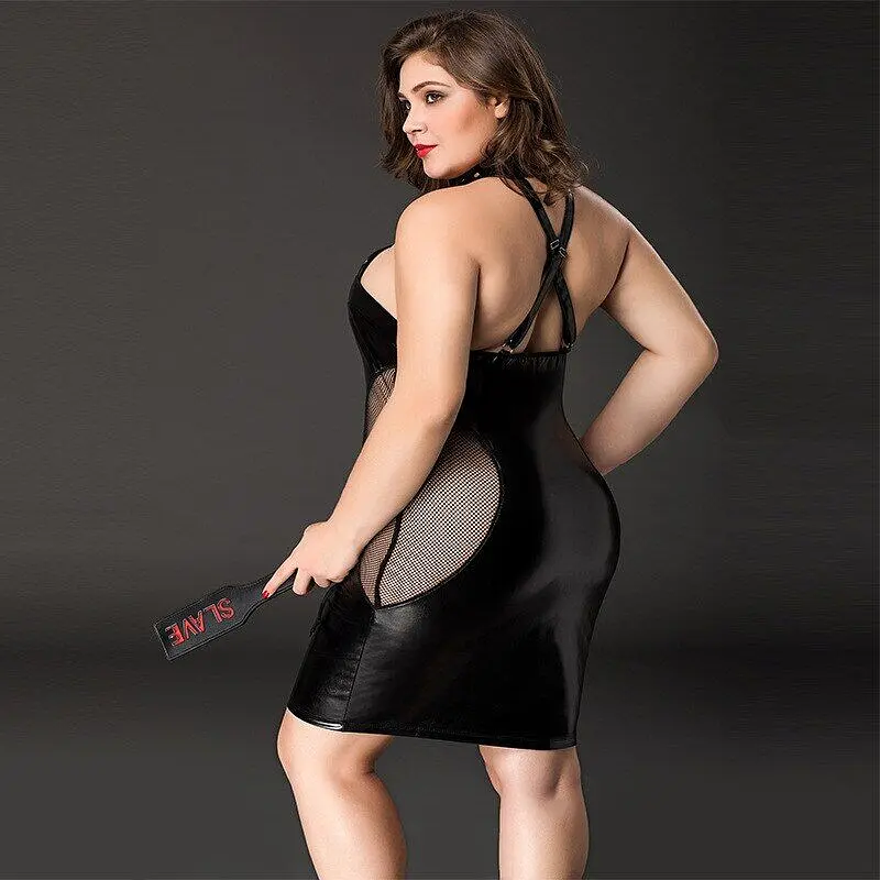 Еротична сукня JSY «Спокуслива Міла» Plus Size Black, прозорі вставки, стрепи, халтер - фото 4