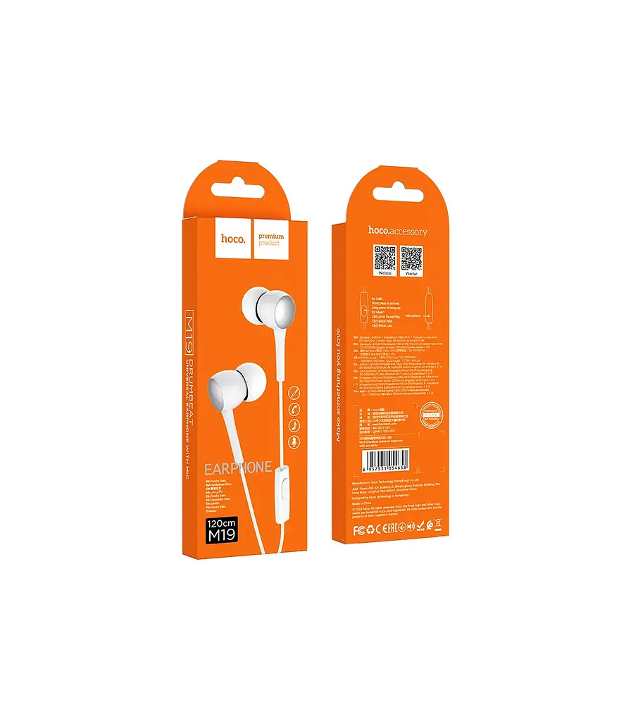 Проводные наушники Hoco M19 Drumbeat Universal, 3.5mm, 1.2m, Белый - фото 3