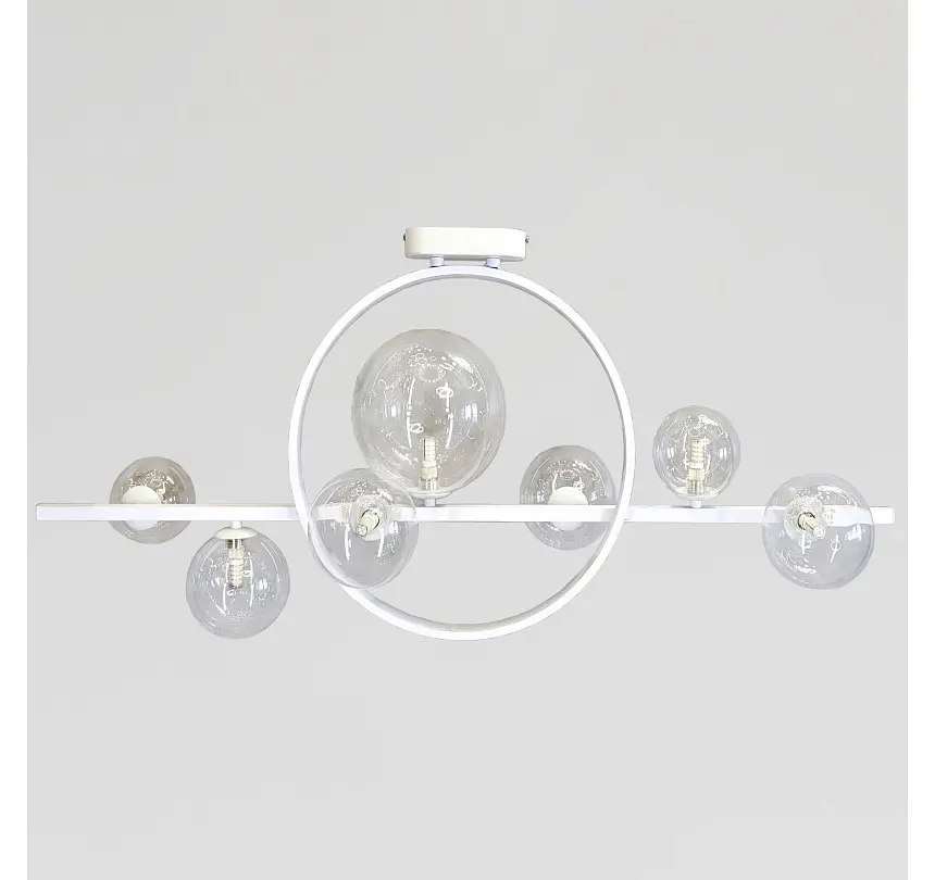 Сучасна підвісна люстра Artlight 1003/7WH біла з 7 скляними плафонами та LED-кільцем - фото 4