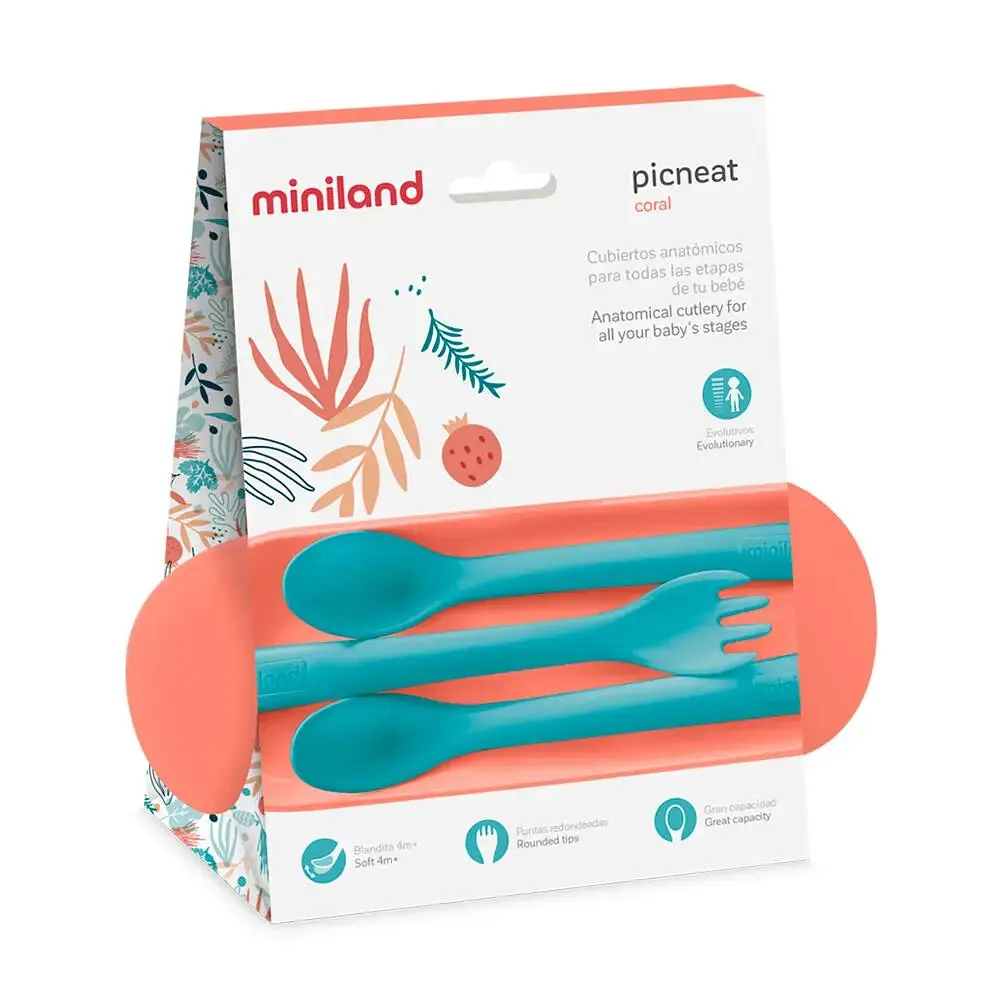 Набір столових приладів Miniland Picneat, кораловий з блакитним, 4 предмети (89367) - фото 2