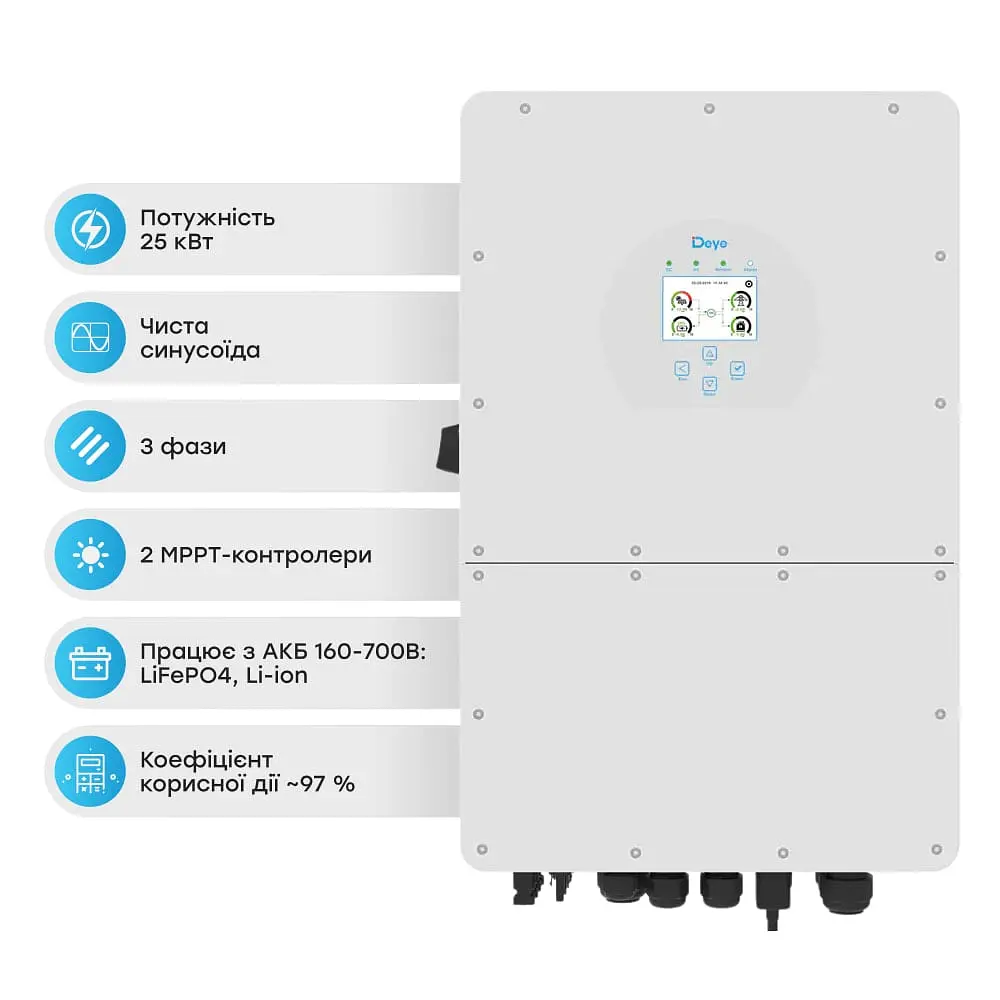 Гібридний трифазний інвертор 25kW Deye SUN-25K-SG01HP3-EU-AM2 3Ф (42-00182) - фото 6