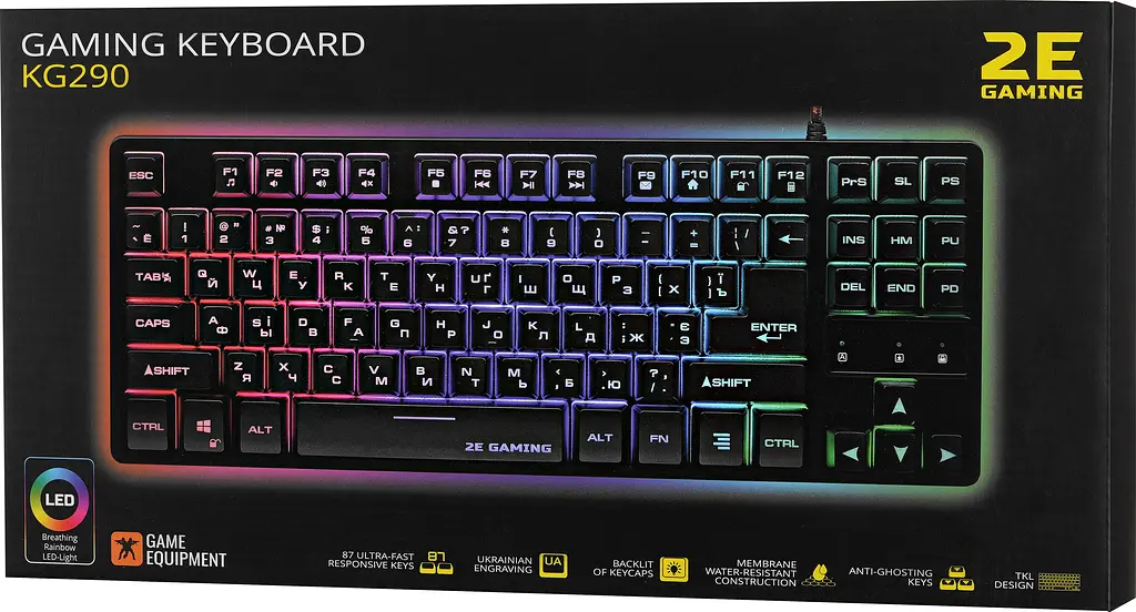 Клавиатура 2E Gaming KG290 87 keys LED USB Black Ukr [2E-KG290UB] [74256] - фото 8