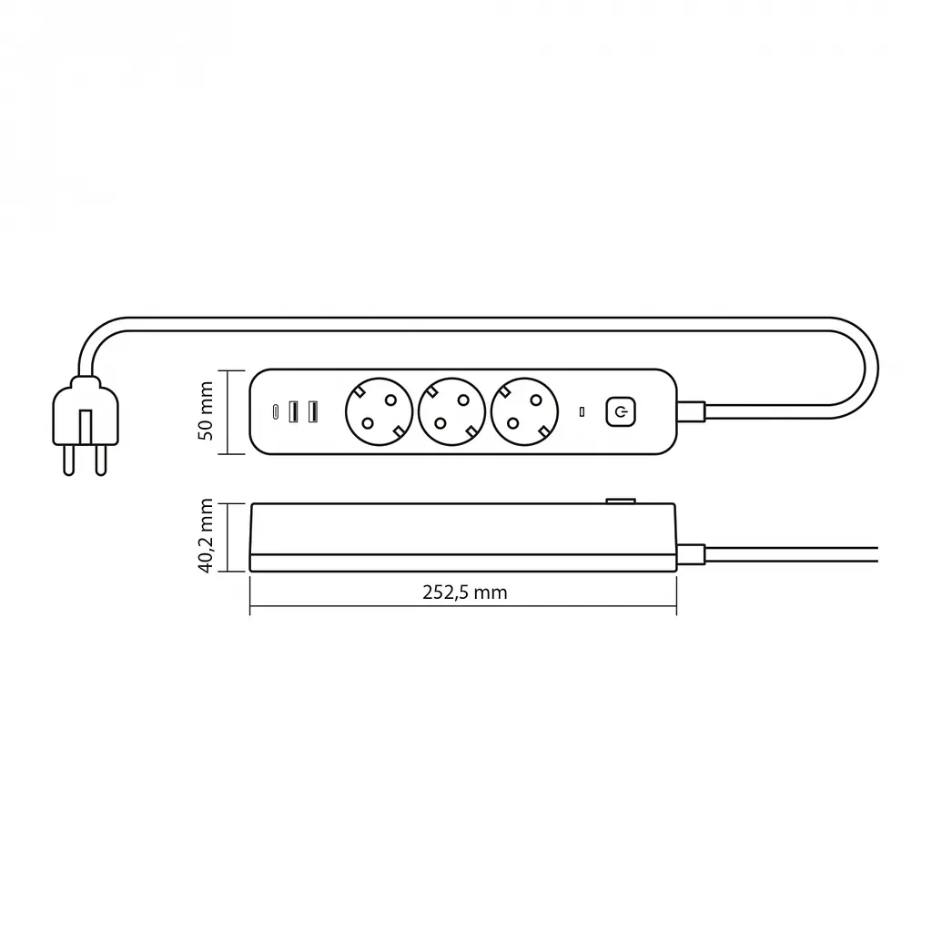 Сетевой удлинитель Videx Oncord з/з 3 п 3 м (3x1.5 мм) 2.4А 2USB+USB-C с кнопкой белый (VF-PD33G2U1C-W) - фото 10