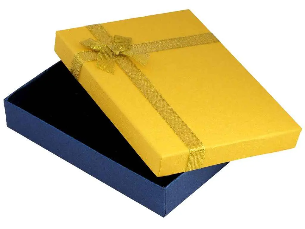 Коробка подарункова XUPING жовто-блакитна з бантом Універсальна 12х16см, h= 3см (203221) - фото 4