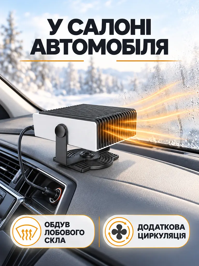 Автомобільний обігрівач-вентилятор 2 в 1 від прикурювача 12V 150W для обігріву салону Сіро-чорний (37261531) - фото 9