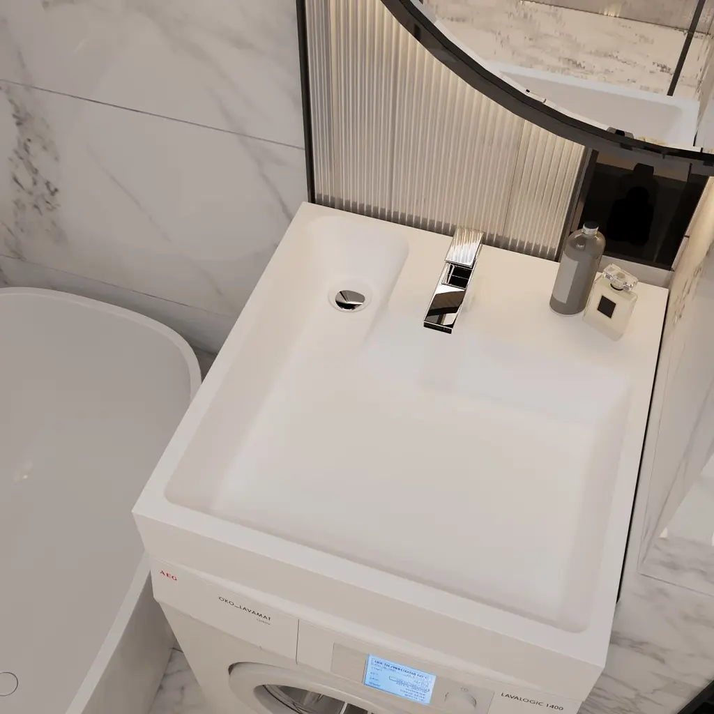 Раковина матова над пральною машиною Amidicon Breeze 60 600x600 з литого каменю BREEZE_60_MAT, Білий матовий - фото 7