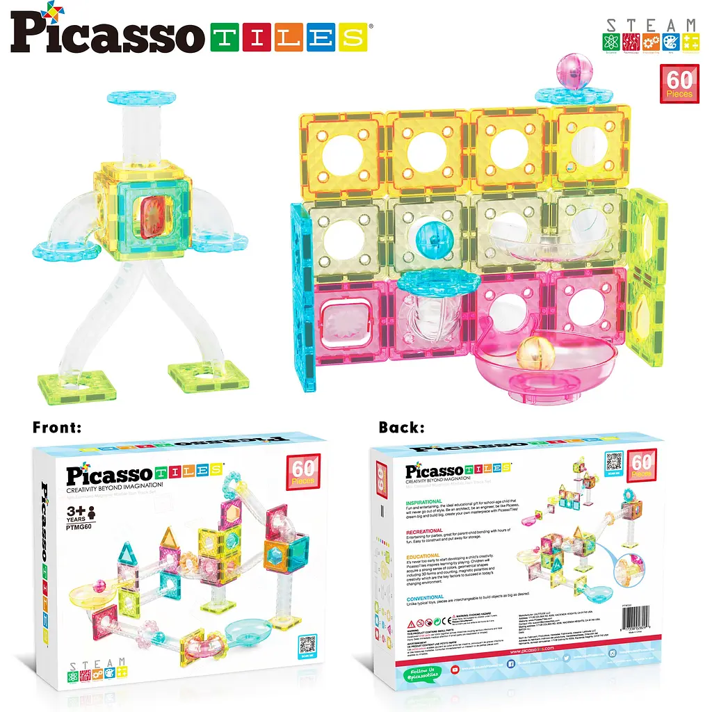 Конструктор магнитный Picasso Tiles Mini Diamond Marble Run Track Set 60 деталей (PTMG60) - фото 2