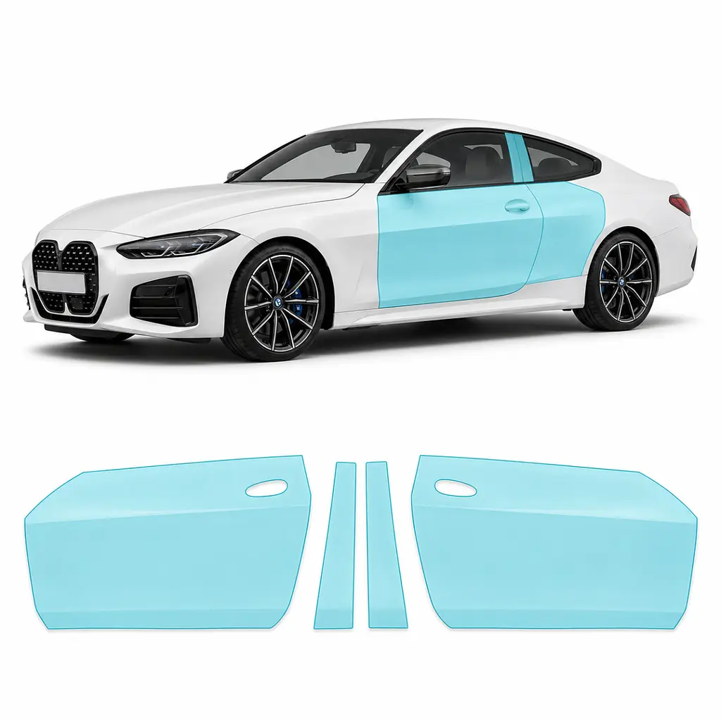 Антигравійна захисна бронеплівка за лекалами для BMW 4 Series G22 2020-2024 - зони дверей і стійки вікон