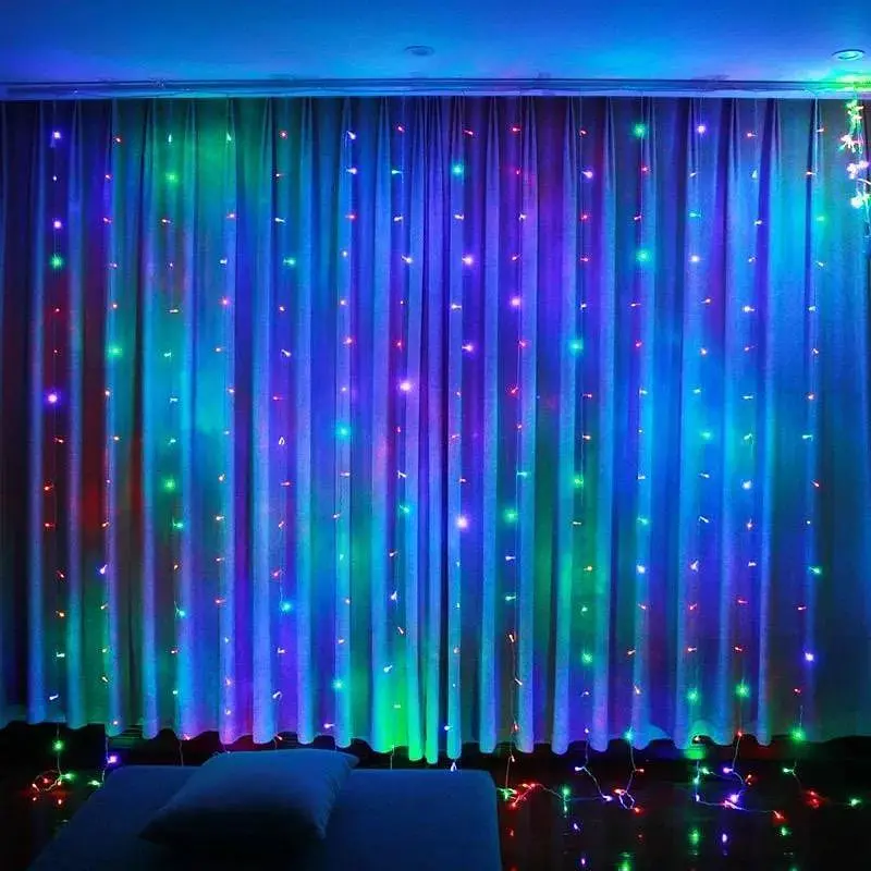 Гірлянда штора Водоспад 3х2 м 400 LED (прозорий шнур, з перехідником) Мульти світло - фото 6