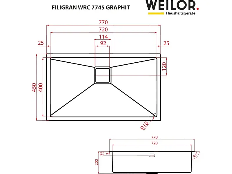 Кухонна мийка Weilor Filigran WRC 7745 Graphite - фото 3