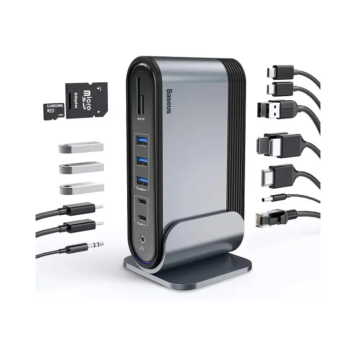 USB-хаб Baseus UnionJoy 17-Port Triple-Display Docking Station Space Grey（USB-C to HDMI4K@60Hz*2+DP4K@60Hz*1+USB3.0*3+USB-C3.0*2+USB2.0*2+PD*1+PC*1+ (B00532304811-00) - фото 6