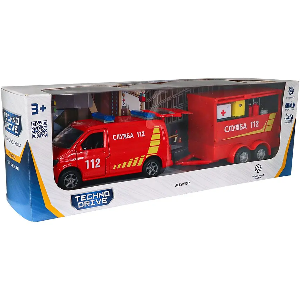 Игровой набор TechnoDrive Volkswagen Служба 112 с прицепом (520322.270) - фото 13