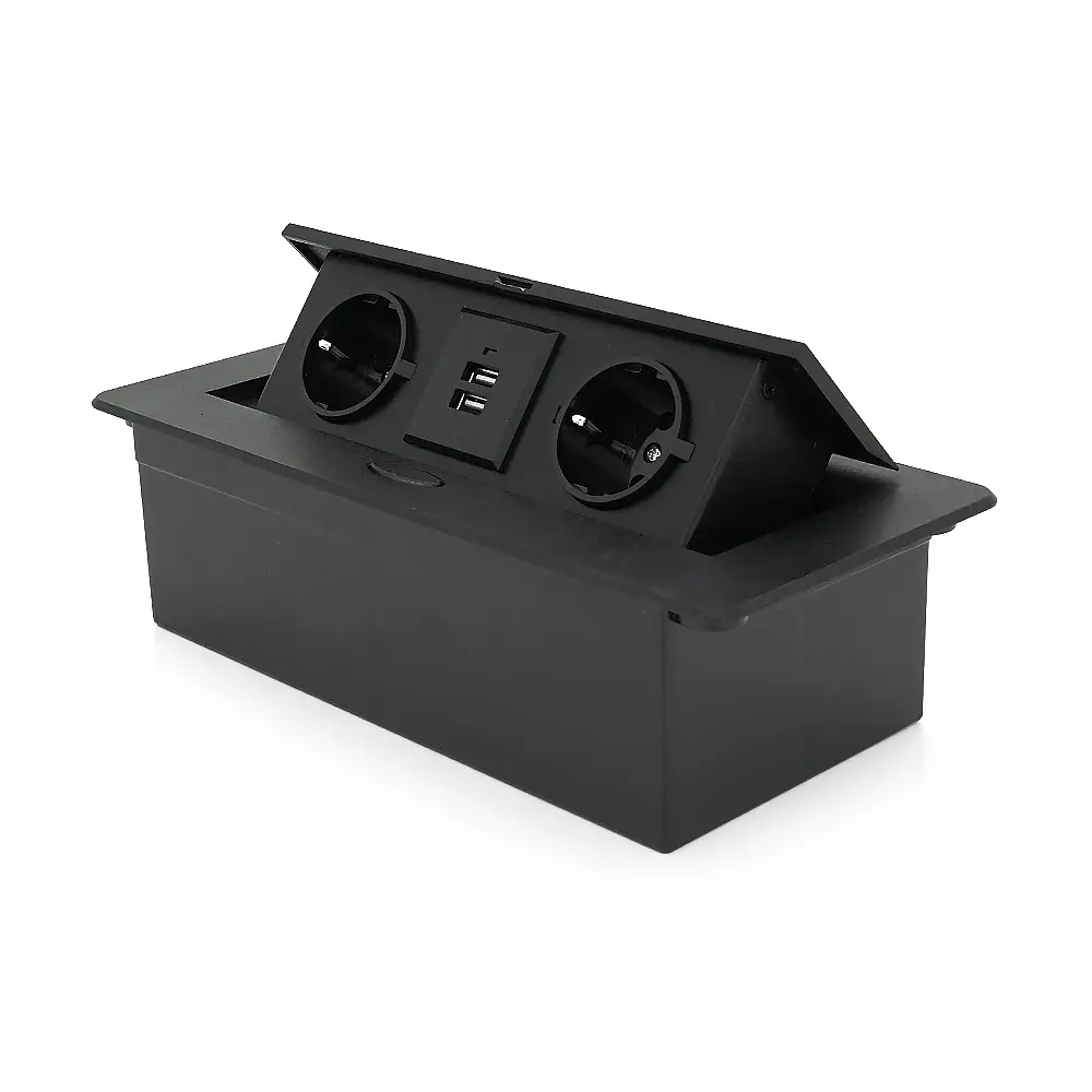 Розетка для підлоги висувна із заземленням J29L, дві розетки + 2 * USB, Input: AC 100-250V 16A, Black - фото 4