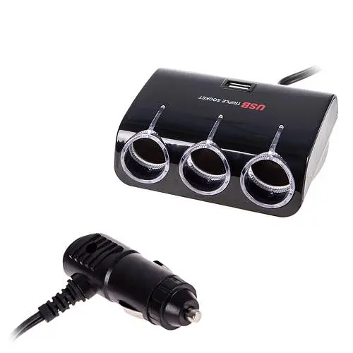 Автомобільний розгалужувач прикурювача VOIN 3 виходу 1USB 1000mA 12/24V (SC-3073) - фото 2