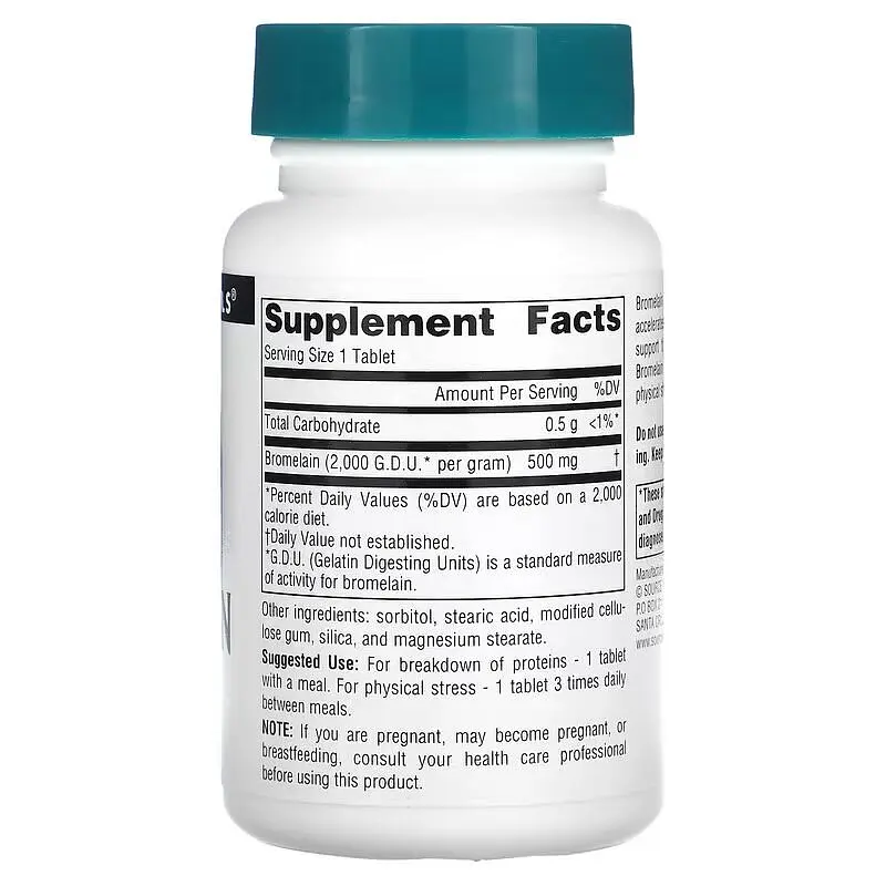 Натуральна добавка Source Naturals Bromelain 2000 GDU/g 500 mg, 60 таблеток - фото 2