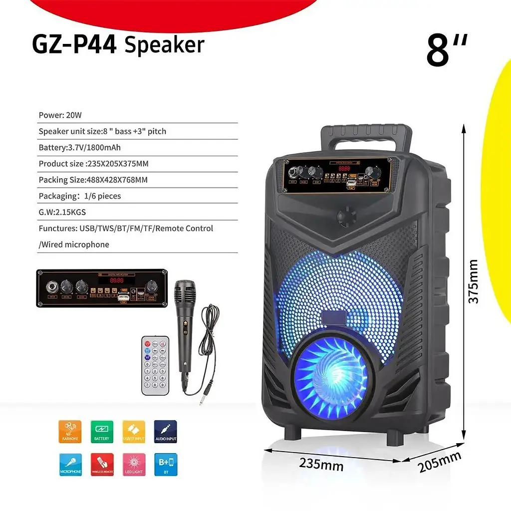 Портативна Bluetooth-колонка NDR-P44 8 дюймів (Black) - фото 8