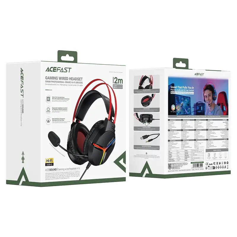 Навушники ігрові ACEFAST H16 gaming wired headset Black - фото 7