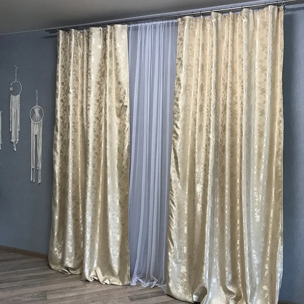 Жакардові штори "пісок" бежевого кольору на тасьмі 2шт. 150х270 ALBO pbe0052486 - фото 6