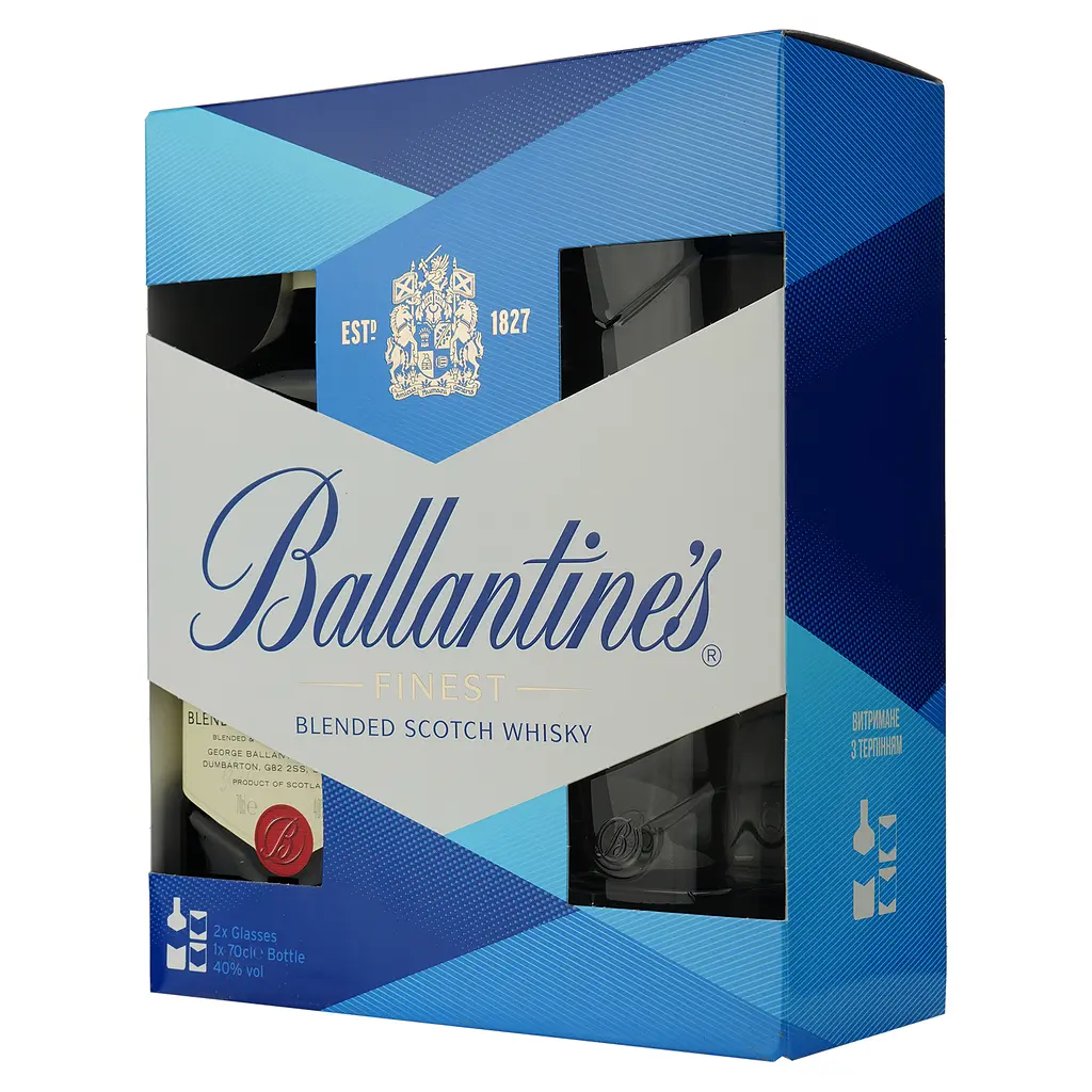 Набір Віскі Ballantine's Finest 40% 0.7 л + 2 келихи (732960) - фото 2