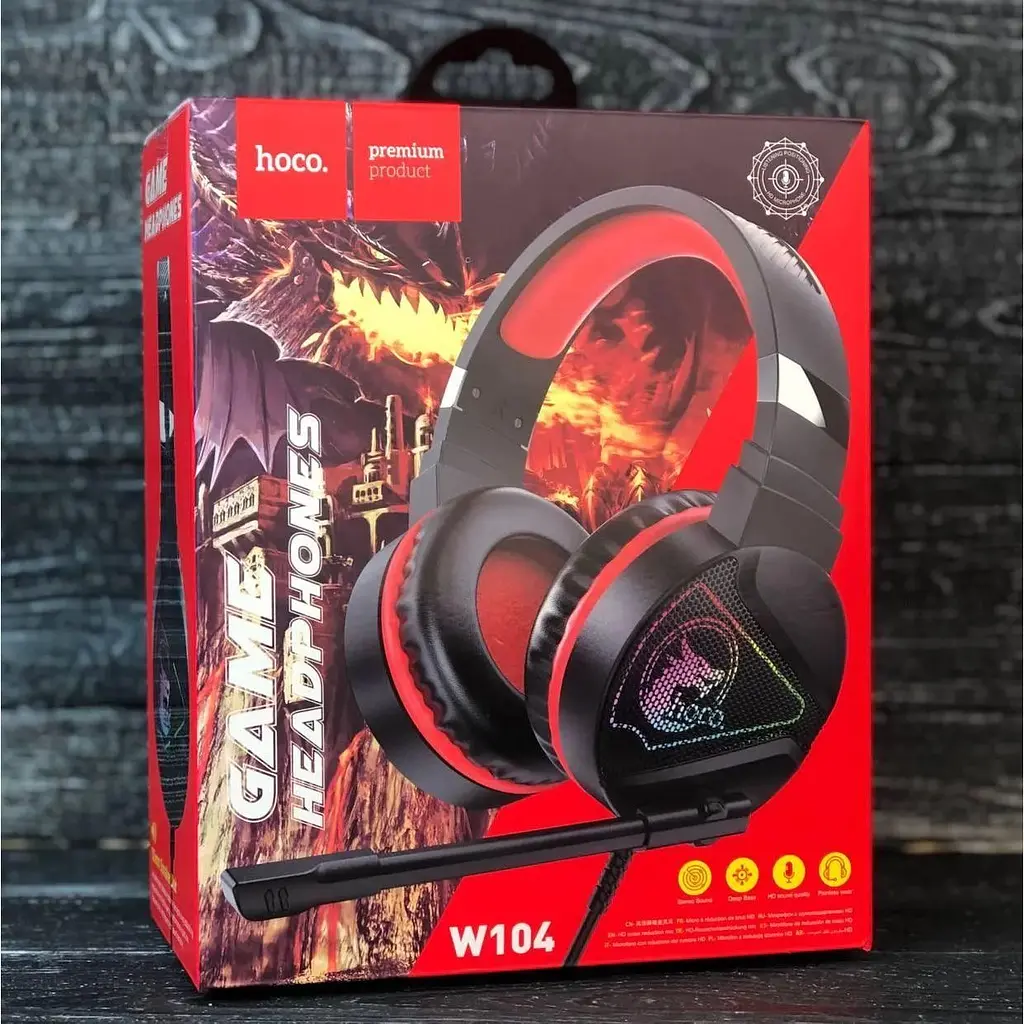 Навушники Hoco W104 Drift Gaming повнорозмірні ігрові чорно-червоні - фото 3