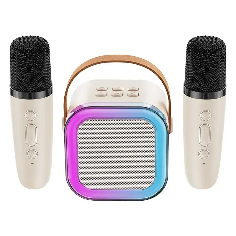 Портативна Bluetooth колонка RIAS K12 караоке + 2 бездротові мікрофони 5W Beige (3_04411)