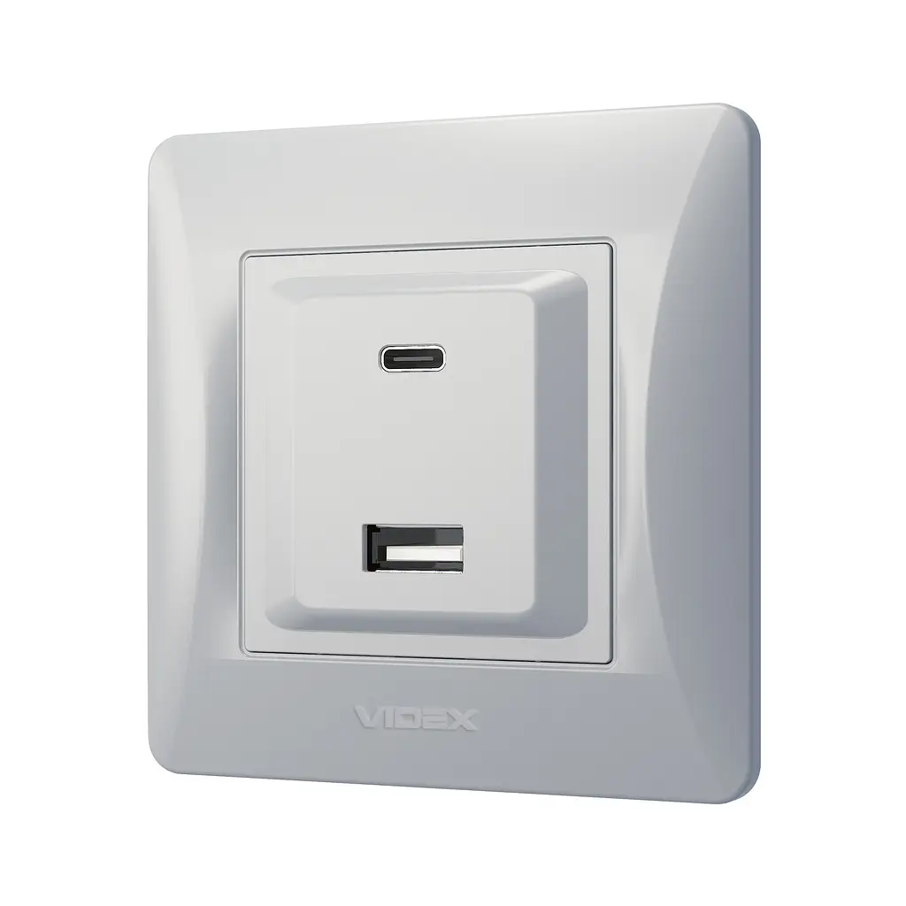 Розетка USB-A + USB-C PD20W срібний шовк VIDEX BINERA VIDEX (28202-000) - фото 3