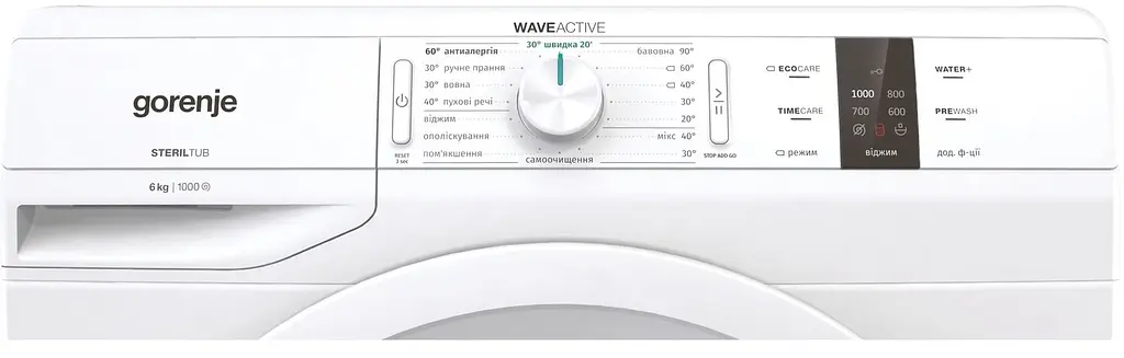 Стиральная машина Gorenje с фронтальной загрузкой WP60S3, 6кг, 1000, A+++, глубина 43см, Дисплей, Белый (WP60S3) - фото 5