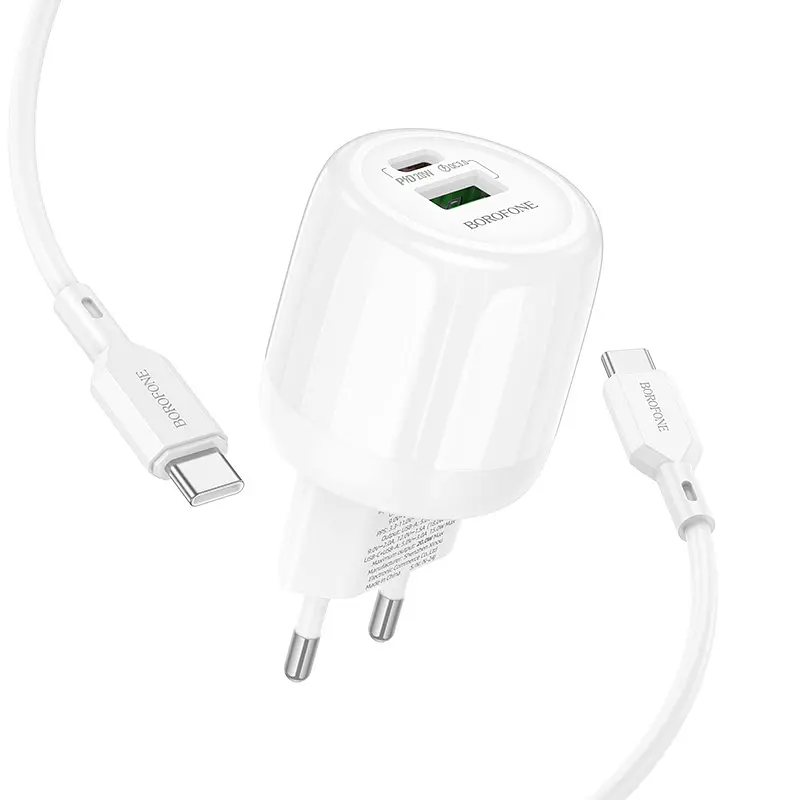 СЗУ Borofone BA93A Lustrous PD20W+QC3.0 (1USB-A/1C) + кабель Type-C to Type-C White - фото 3