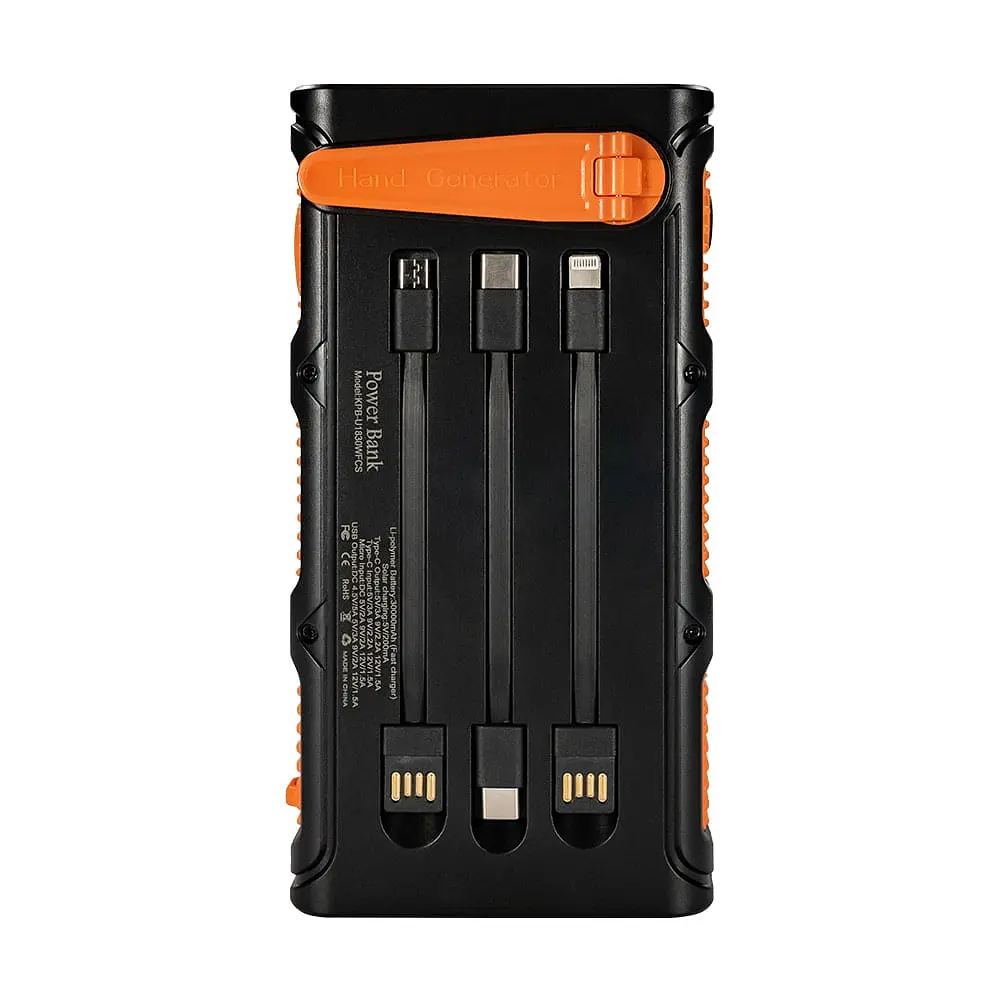 Повербанк с солнечной панелью 30000mAh Power Bank Kraft KPB-U1930HCSL Orange фонарь, динамогенератор (43-00065) - фото 4