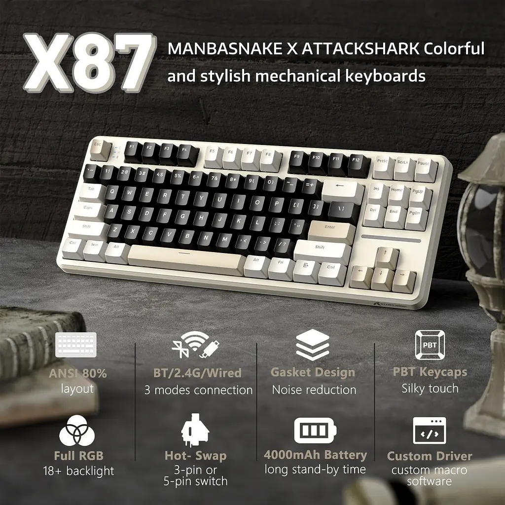 Клавіатура Attack Shark X87 RGB Linear Strawberry Switch Cheese White (AS-6972792471471-CW) [166724] - фото 2