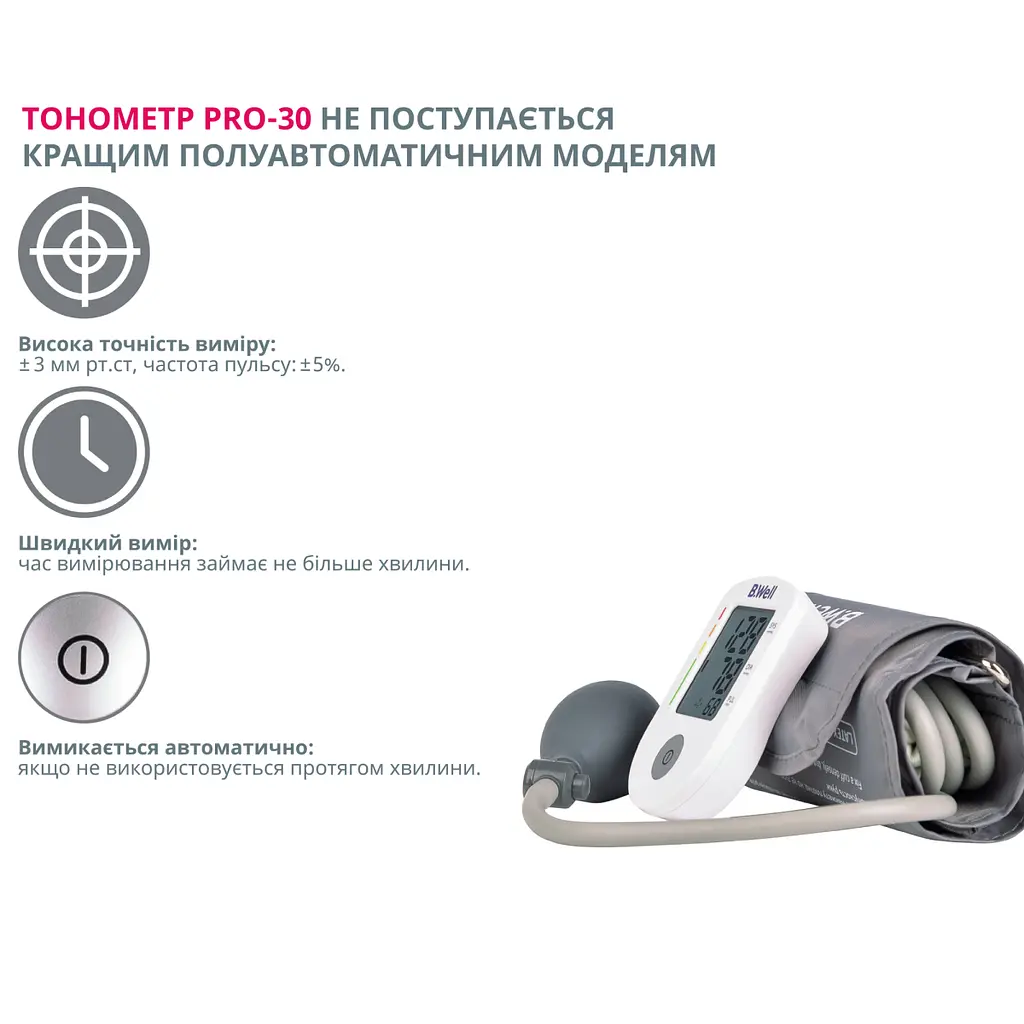 Напівавтоматичний тонометр PRO-30 B.Well - фото 7