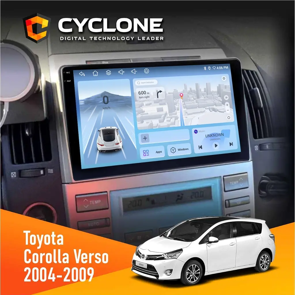 Штатна магнітола Toyota Corolla Verso 2004-2009 Cyclone C9-012 4x64, DSP, 4G Cyclone (НФ-00008052)