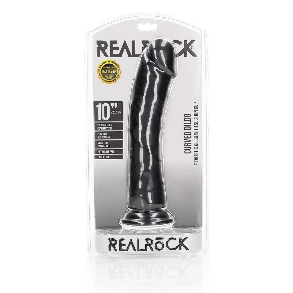 Фалоімітатор RealRock Curved Realistic 10", 28 см (чорний) - фото 3