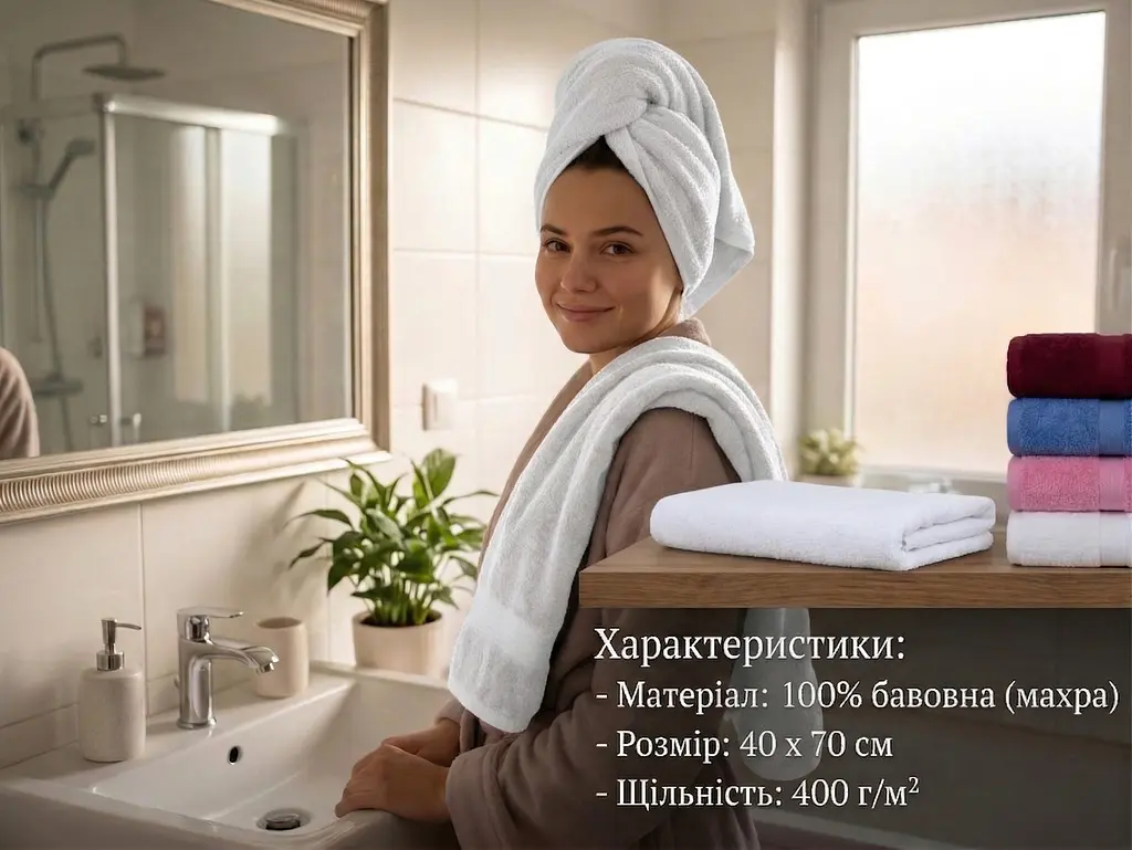 Рушники махрові 40х70 см з 100% натуральної бавовни 3 шт. білі - фото 3
