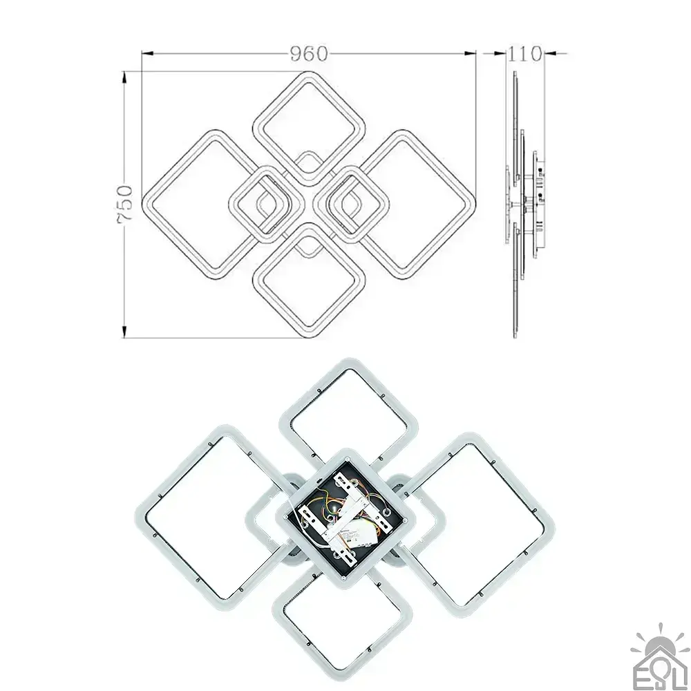 Смарт люстра керована світлодіодна OVAL RGB 7S 120 Вт SMART 960x750x110 мм Чорна ESLLSE - фото 7