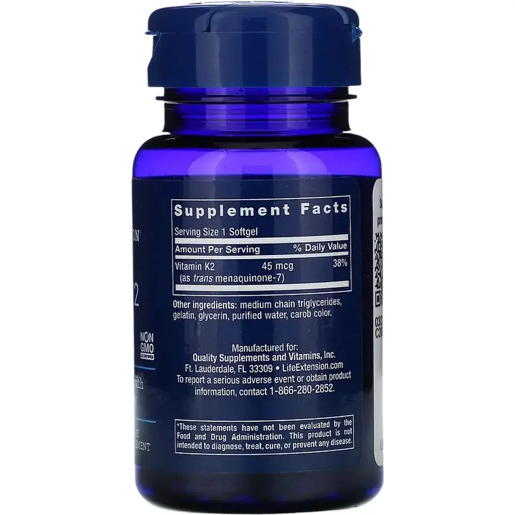 Витамин К2 Life Extension Low Dose Vitamin K2 (MK-7) 45 мкг 90 желатиновых капсул - фото 2