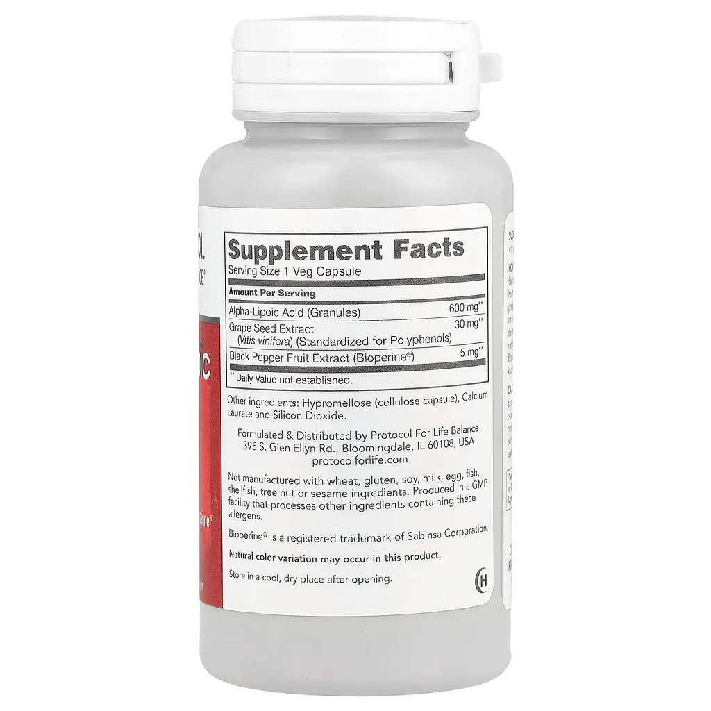 Альфа-липоевая кислота Protocol for Life Balance Alpha-Lipoic Acid 600 мг 60 капсул - фото 2