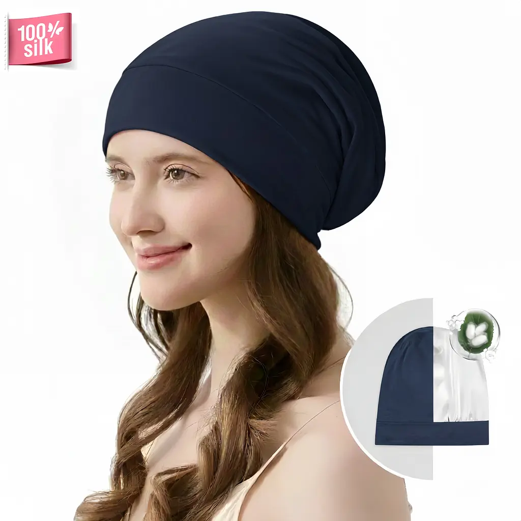Шапочка з підкладкою MaryuPHair з натурального шовку (синій)