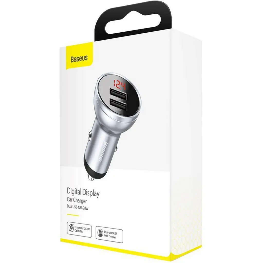 Автомобільний зарядний пристрій Baseus Digital Display Dual USB Car Charger Silver [CCBX-0S] [113777] - фото 5