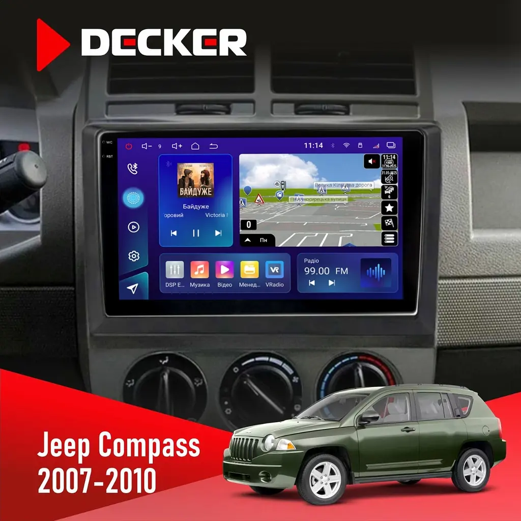 Штатна магнітола Jeep Compass 2007-2010 Decker D10-009 4x64, DSP, 4G, 2k Decker (НФ-00008252)