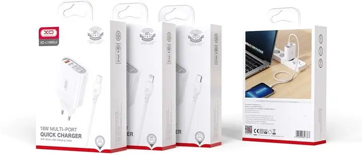 Зарядний пристрій — блок 4 порти USB — XO L100 fast charger зі швидким заряджанням QC3.0 - фото 2