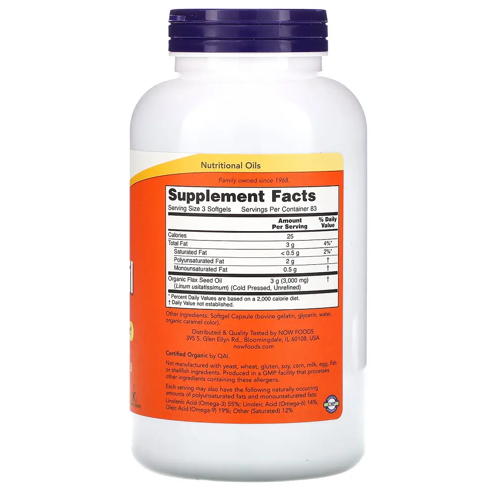 Жирні кислоти NOW Flax Oil 1000 mg, 250 капсул - фото 2