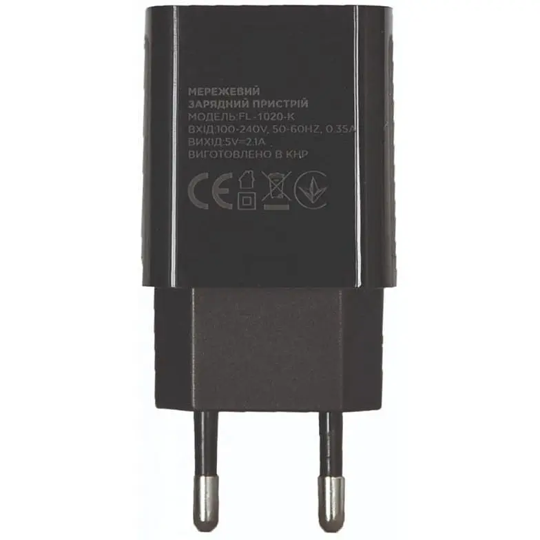 Мережевий зарядний пристрій Florence 1USB 2A Black - фото 2