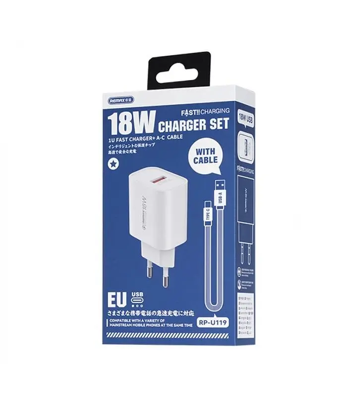 Мережевий зарядний пристрій Remax Kiddy Series 18W (1USB 2.1 А) White + кабель USB Type-C (RP-U119) - фото 2