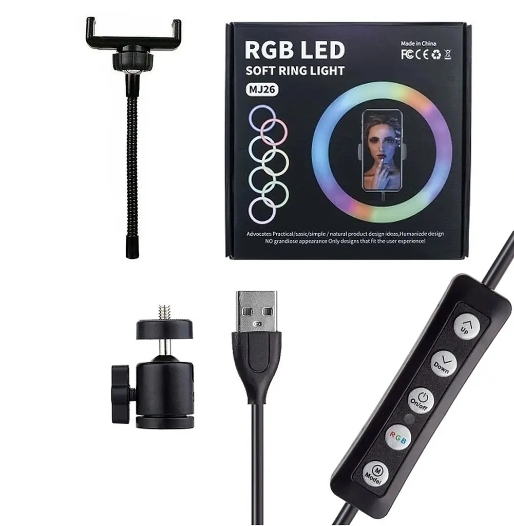Кільцева світлодіодна LED лампа RIAS MJ26 RGB з тримачем USB дротове управління 26 см - фото 5