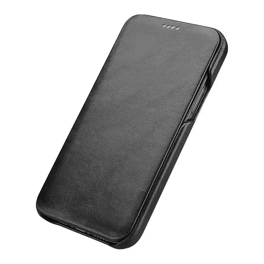 Чохол iCarer Curved Edge Vintage Folio Genuine Leather Cover для iPhone 12 Pro Max Sort - фото 4