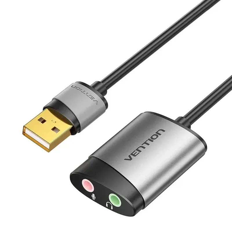 Адаптер Vention USB External Sound Card 0.15M Gray Metal Type (CDKHB)Cablexpert CCUSBRECEPTACLE - фото 7