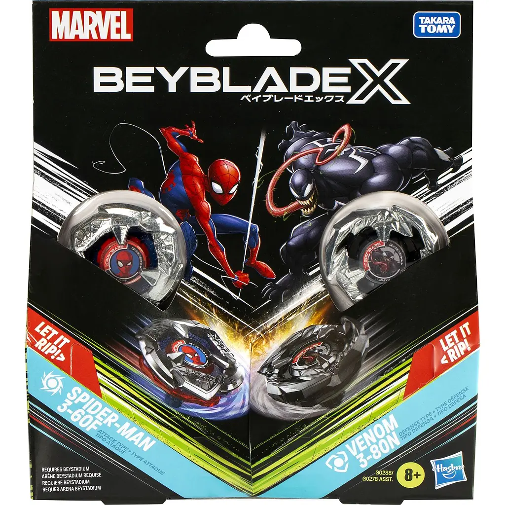 Іграшка-дзиґа Hasbro Beyblade X Marvel з пусковим пристроєм Spider-man 3-60F vs Venom 3-80N (G0278_G0288) - фото 5